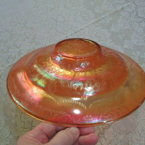 Federal Glass Madrid Marigold Carnival Glass 11" Console Bowl Embossed Floral - Picture 5 of 12
